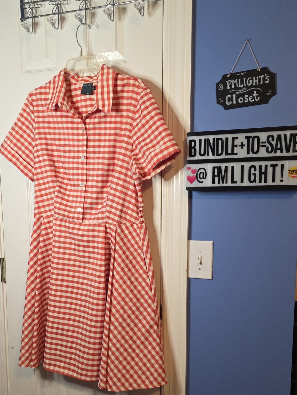 Gabby Skye Orange White Check Shirt Dress 16